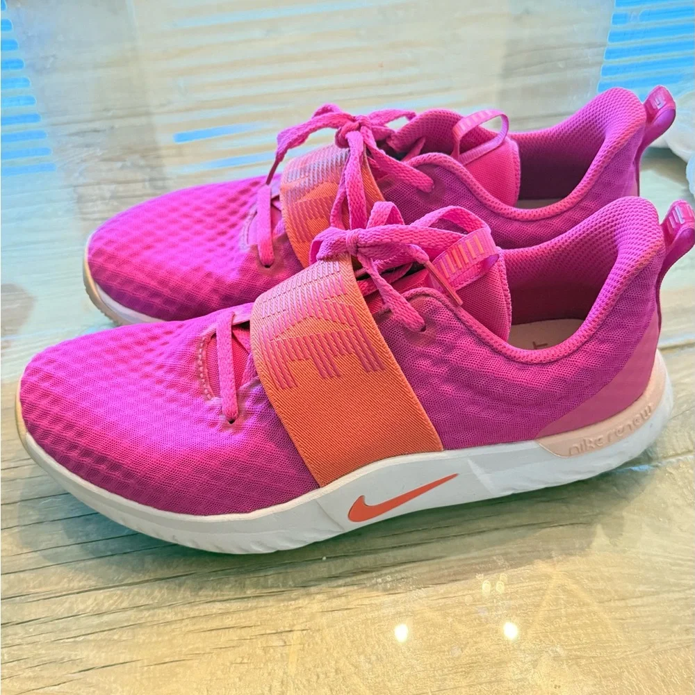 Hot pink and Orange Nike Renew women’s tennis shoes - Picture 3 of 7